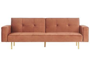 Canap/xc3/xa9-lit 3 places en velours marron dor/xc3/xa9
