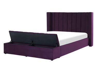 Lit avec banc de rangement velours noyers 140 x 200 cm