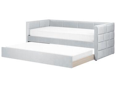 Lit gigogne velours chavonne 90 x 200 cm gris clair