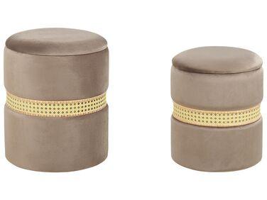 Lot de 2 poufs coffre en velours taupe medford
