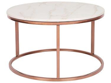 Table basse effet marbre beige et pieds rose dor/xc3/xa9
