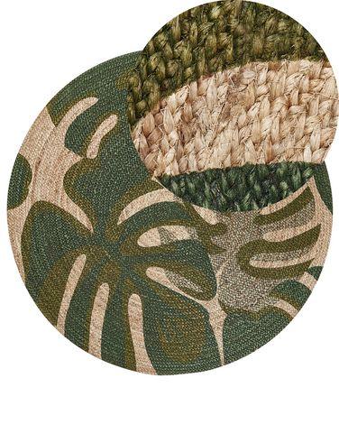 Tapis en jute /xe2/x8c/x80 140 cm beige / vert motif feuille