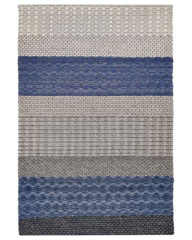 Tapis en laine /xc3/xa0 rayures bleu-gris 160 x 220 cm Tapis en laine /xc3/xa0 rayures bleu-gris 160 x 220 cm