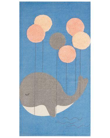 Tapis enfant imprim/xc3/xa9 baleine en coton 80 x 150 cm