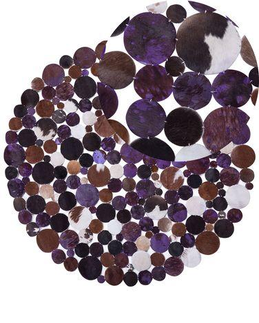 Tapis patchwork rond en cuir marron et violet sorgun