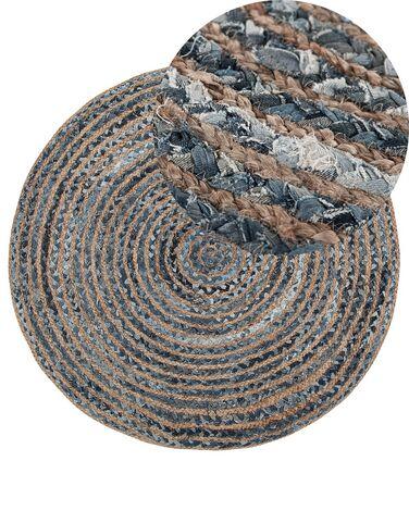 Tapis rond 120 cm bleu et beige maslak