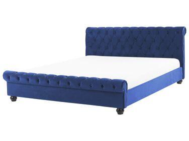 Lit avec sommier velours avallon 180 x 200 cm bleu marine