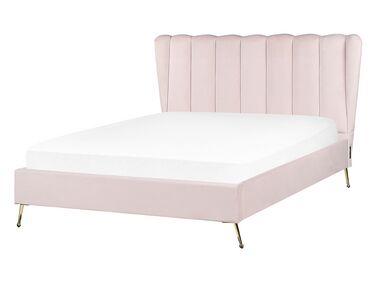 Lit avec sommier velours miribel 140 x 200 cm rose pastel