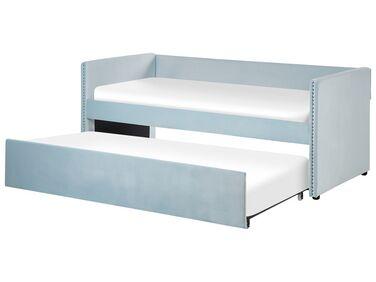 Lit gigogne velours troyes 90 x 200 cm bleu clair Lit gigogne velours troyes 90 x 200 cm bleu clair