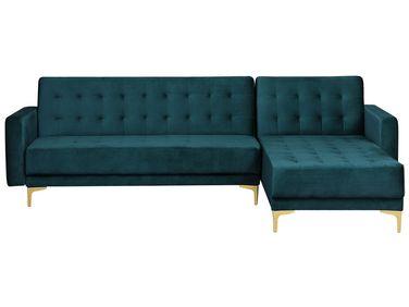 Canap/xc3/xa9 angle gauche convertible en velours bleu paon Canap/xc3/xa9 angle gauche convertible en velours bleu paon