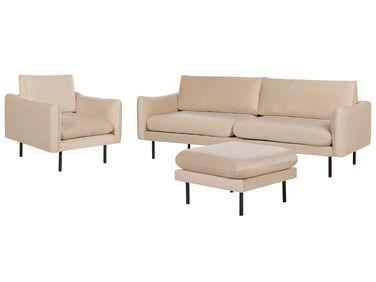 Ensemble de salon avec ottoman en velours beige vinterbro Ensemble de salon avec ottoman en velours beige vinterbro