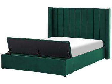 Lit avec banc de rangement velours noyers 140 x 200 cm vert Lit avec banc de rangement velours noyers 140 x 200 cm vert