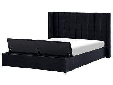 Lit avec banc de rangement velours noyers 180 x 200 cm noir Lit avec banc de rangement velours noyers 180 x 200 cm noir