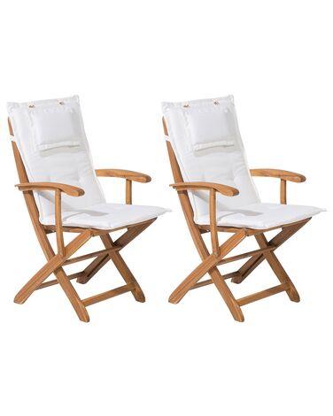 Lot de 2 chaises de jardin avec coussins maui acacia blanc Lot de 2 chaises de jardin avec coussins maui acacia blanc