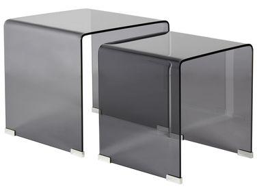 Lot de 2 tables d/'appoint en verre noir kendall Lot de 2 tables d/'appoint en verre noir kendall