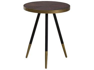 Table appoint bois fonc/xc3/xa9 avec pieds dor/xc3/xa9s